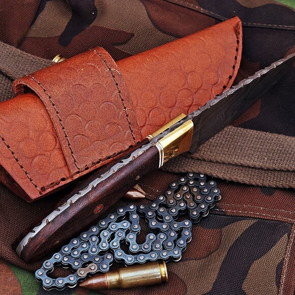 Damascus Kitchen Knife Homemade Knife Twisted Pattern with Rose-wood Handle NEW - Picture 4 of 5